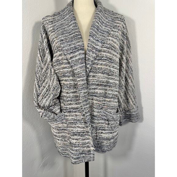 Splendid Black White Jacket Woven Boucle Kimono Wrap Open Cardi Large - Picture 1 of 10